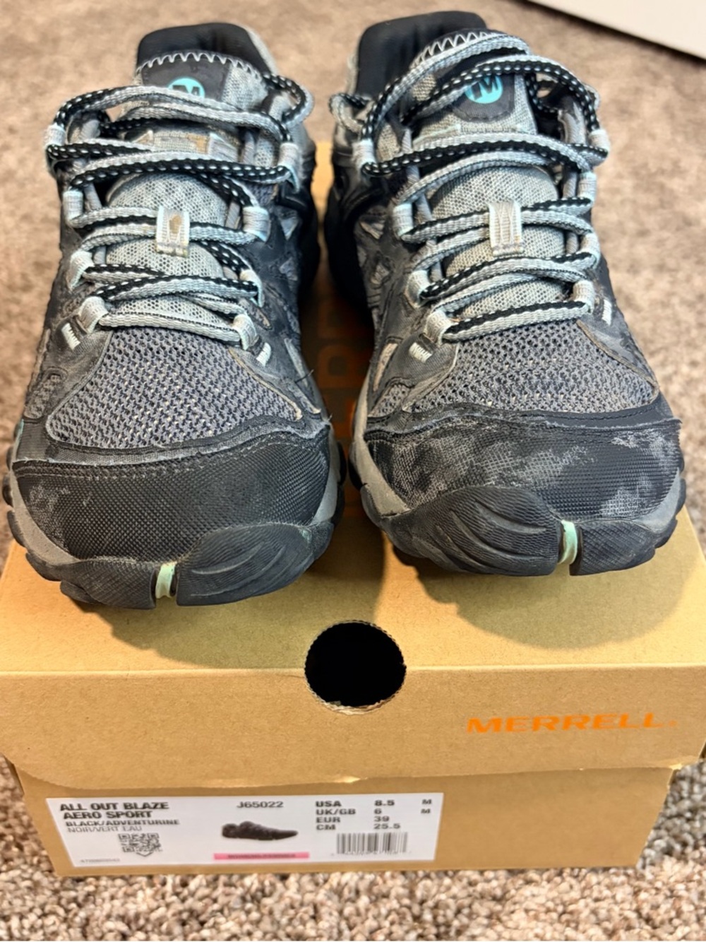 Merrell Blaze Aero Women's Gray and Teal Trail hiking Shoes size 8.5 - Picture 6 of 8